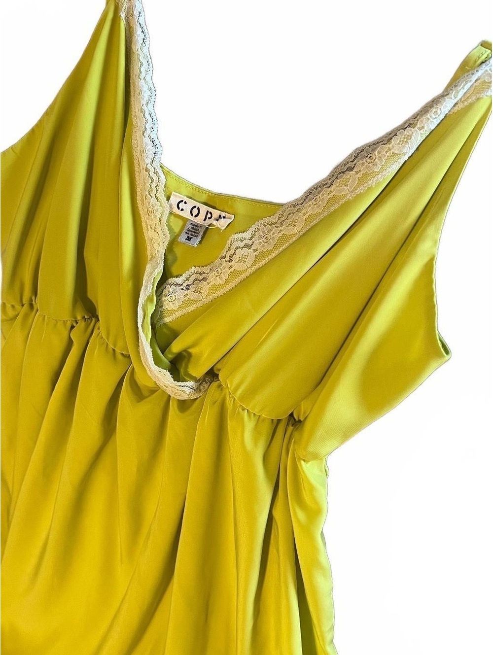 COPE Neon Green Dress with White Lace Trim, Size Medium - Picture 4 of 5
